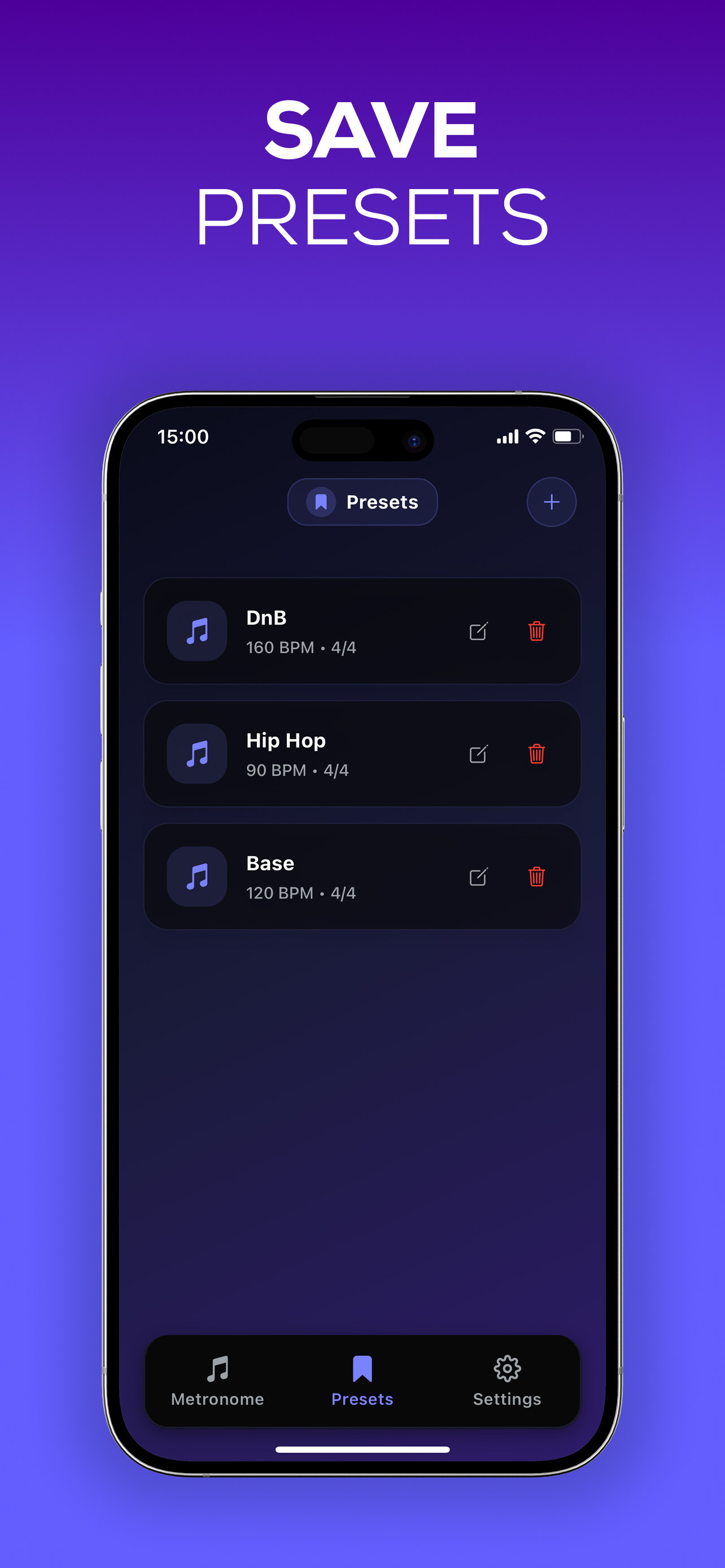 Metronome Pro iOS app showing subdivision options for rhythm practice